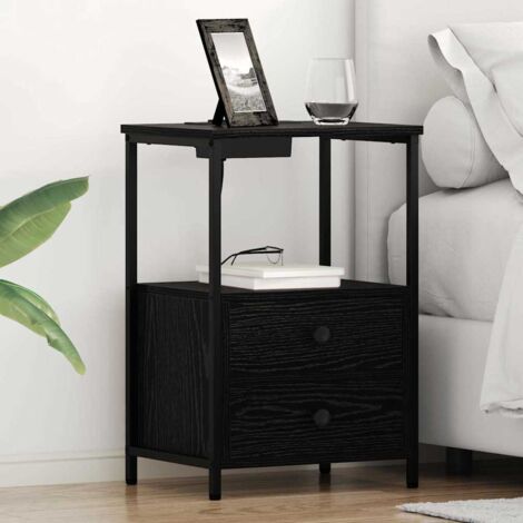 Bedside Cabinet with Charging Station Black oak Engineered Wood vidaXL