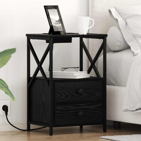 Bedside Cabinet with Charging Station Black oak Engineered Wood vidaXL