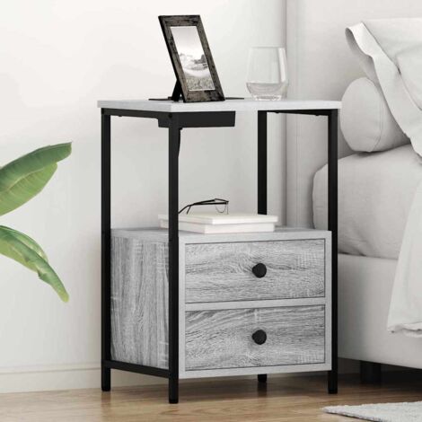 Bedside Cabinet with Charging Station with Drawer Grey sonoma vidaXL