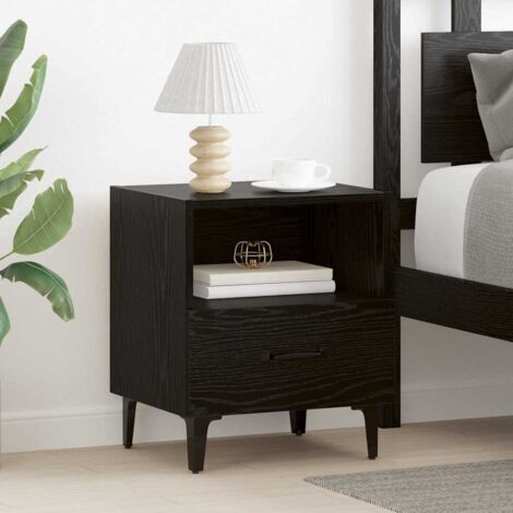 Bedside Cabinet with Drawer 2 pcs Black oak 40 x 35 x 47.5 cm vidaXL