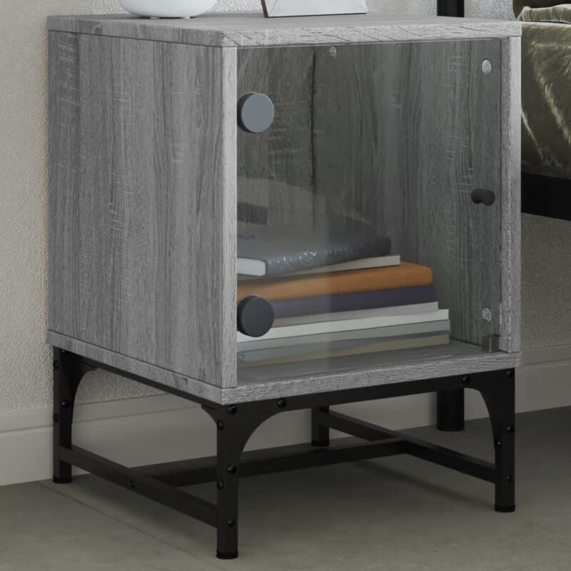 Bedside Cabinet With Glass Door Grey Sonoma 35x37x50 Cm Vidaxl