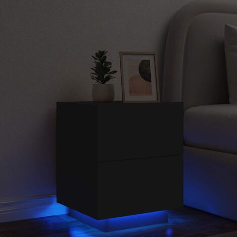 Bedside Cabinet with LED Lights Black Engineered Wood vidaXL