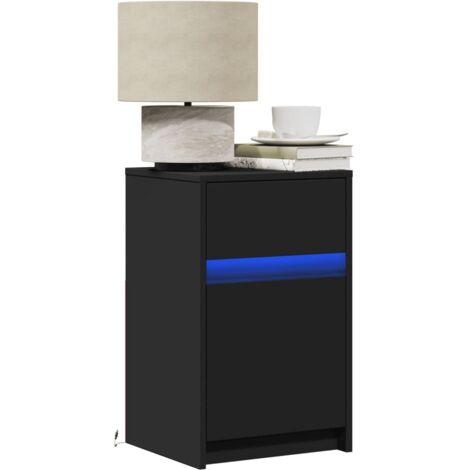Bedside Cabinet with LED Lights Black Engineered Wood vidaXL