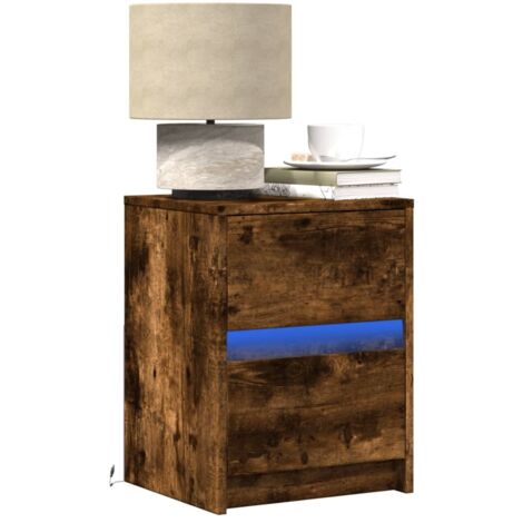 Bedside Cabinet with LED Lights Smoked Oak Engineered Wood vidaXL