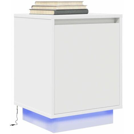 Bedside Cabinet with LED Lights White 38x34x50 cm vidaXL