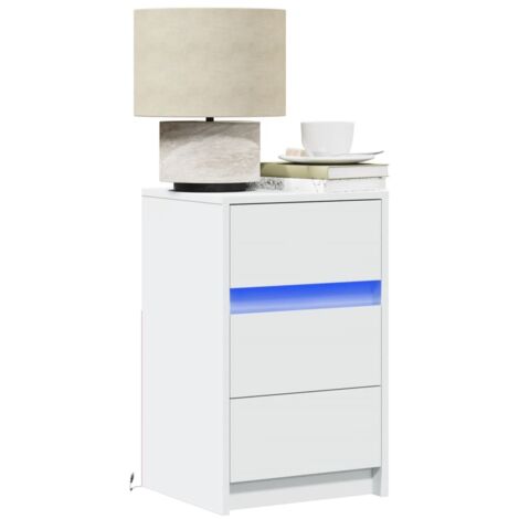 Bedside Cabinet with LED Lights White Engineered Wood vidaXL