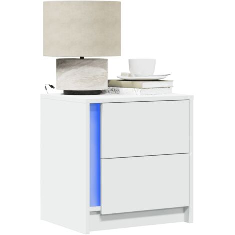 Bedside Cabinet with LED Lights White Engineered Wood vidaXL