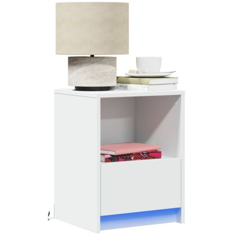 Bedside Cabinet with LED Lights White Engineered Wood vidaXL
