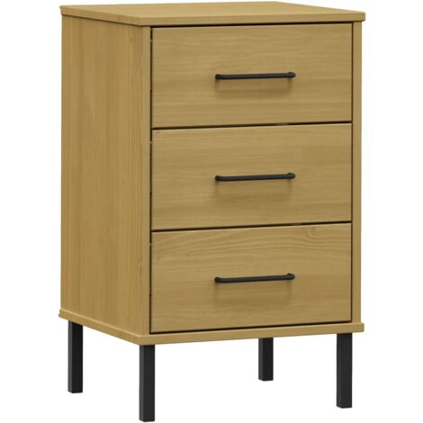 Bedside Cabinet with Metal Legs Brown Solid Wood Pine OSLO vidaXL