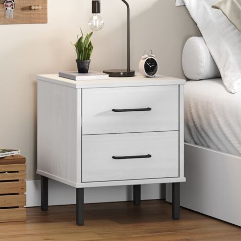 Bedside Cabinet with Metal Legs White Solid Wood Pine OSLO vidaXL