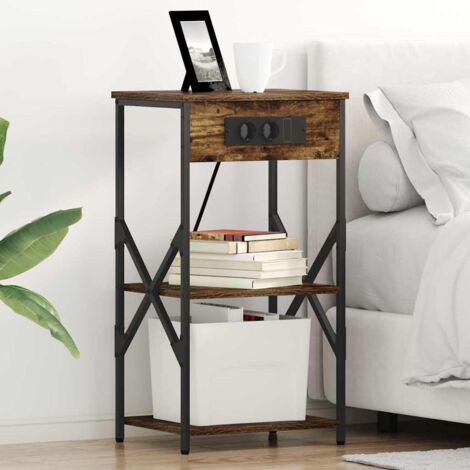 Bedside Cabinet with Shelf 2 pcs Smoked oak 41 x 31 x 76 cm vidaXL
