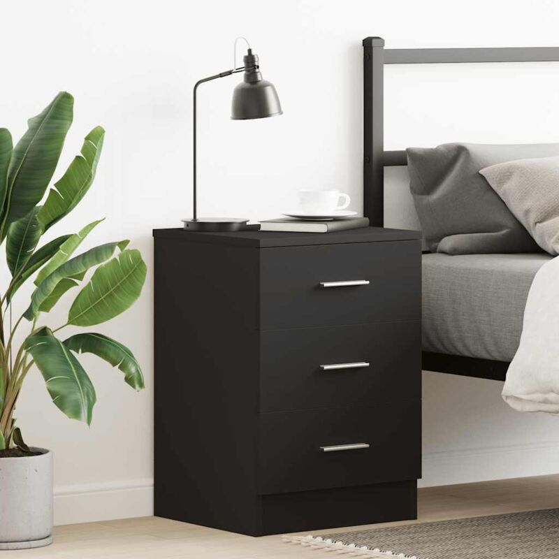 Bedside Cabinet Black 38x35x56 Cm Engineered Wood Vidaxl