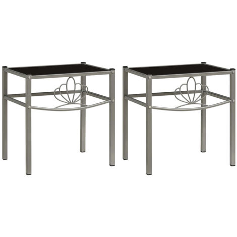 main image of "Bedside Cabinets 2 pcs Grey and Black Metal and Glass"