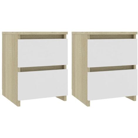 Bedside Cabinets 2 pcs White and Sonoma Oak 30x30x40 cm Chipboard