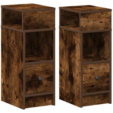 Bedside Cabinets 2 pcs with Drawer Smoked Oak 25x31x66 cm vidaXL