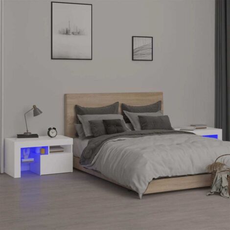 Bedside Cabinets 2 pcs with LED Lights White 70x36.5x40 cm vidaXL
