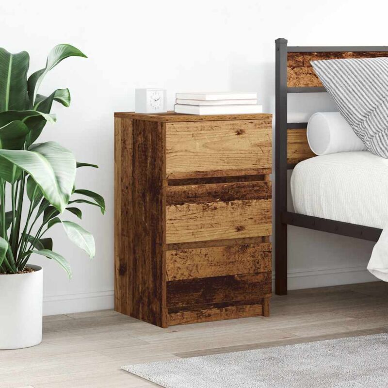 Bedside Cabinet With 3 Drawers Old Wood 39x35x65 Cm Vidaxl