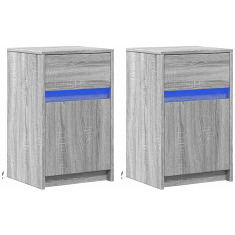 Bedside Cabinets with LED Lights 2 pcs Grey Sonoma Engineered Wood vidaXL