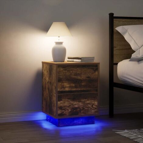Bedside Cabinets with LED Lights 2 pcs Smoked Oak 38x34x50 cm vidaXL