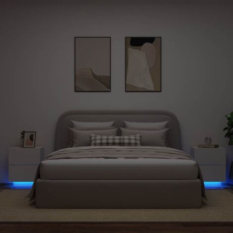 Bedside Cabinets with LED Lights 2 pcs White Engineered Wood vidaXL