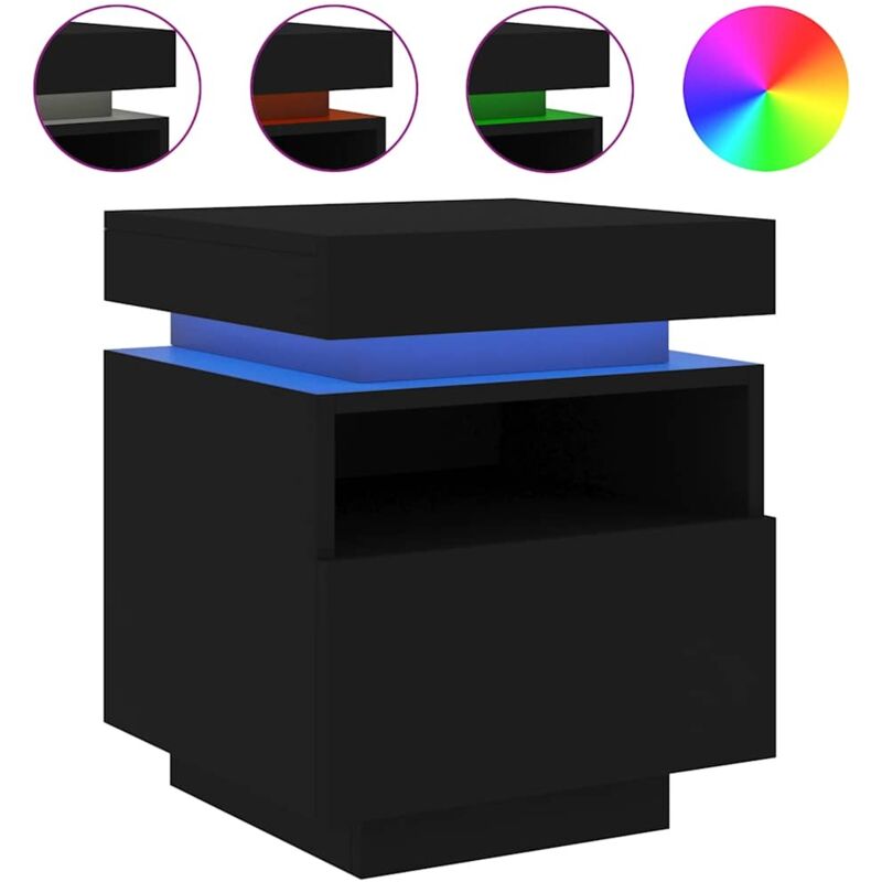 Vidaxl - Bedside Cabinet with led Lights Black 40x39x48.5 cm Black