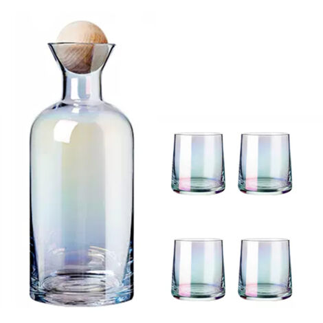 Bedside Glass Pitcher Set 4 Cups Lid 1200ml Capacity Drinking Glasses for Nightstand Colorful