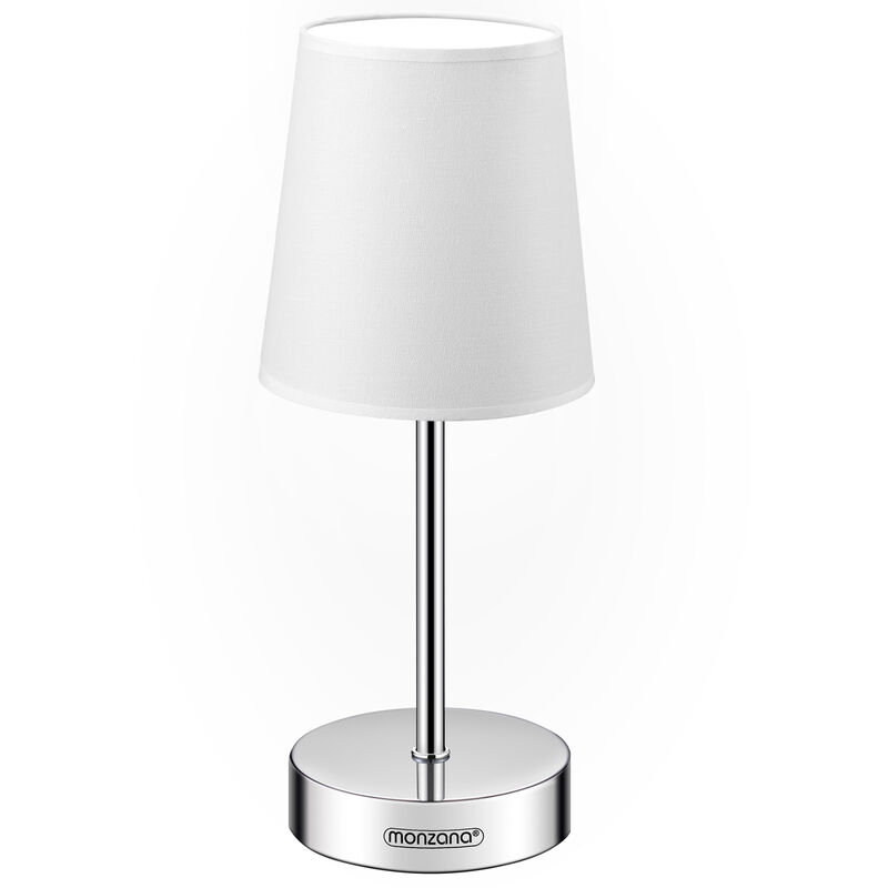 Monzana - Bedside Lamp Chrome With Fabric Shade E14 15W Living Room Table Lamp Office Metal White