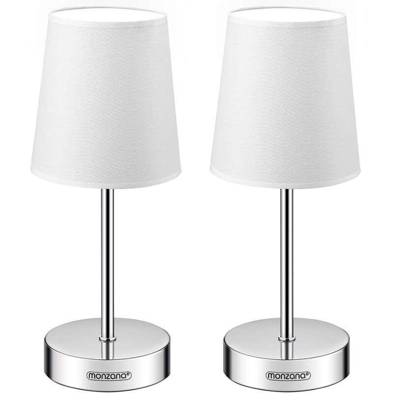 Monzana Bedside Lamp Chrome With Fabric Shade E14 15W Living Room Table Lamp Office Metal White Anthracite Taupe Weiß 2er Set (de)