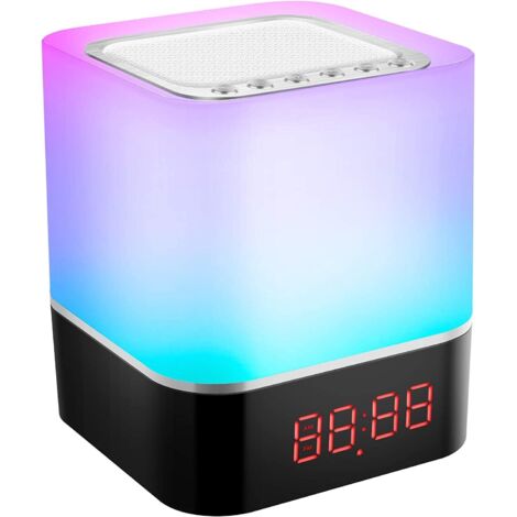 Bedside Lamp, White Light Alarm Clock, Portable Bluetooth Speaker, Multicolor Night Light Touch Control Digital Alarm Clock