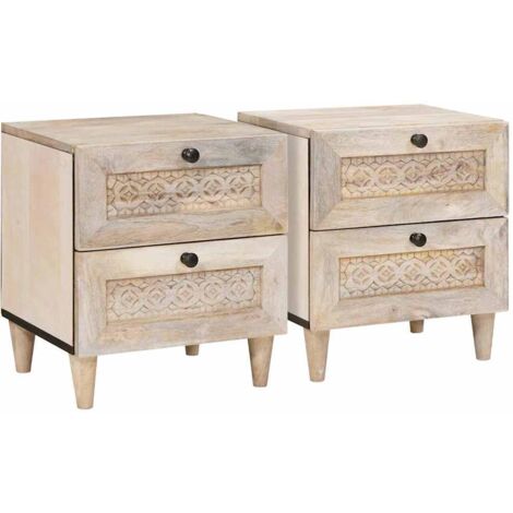 Bedside Table 2 pcs Beige 40 x 33 x 46 cm Solid mango wood vidaXL