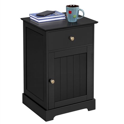 main image of "Bedside Table, Bedside Cabinet Nightstand with 1 Drawer and 1 Door, Side Table End Table for Bedroom Living Room, Black"