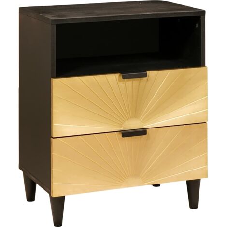 Bedside Table Black and Gold 50 x 33 x 60 cm Solid mango wood vidaXL