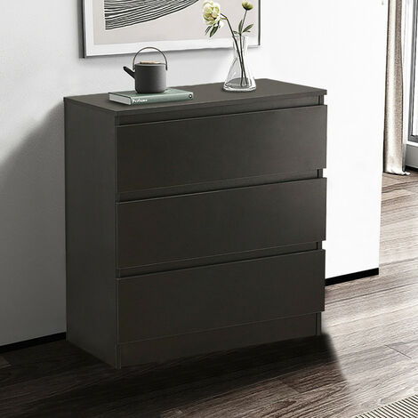 Bedside Table, Chest of 3 Drawer Nightstand, Side Table with No-handle Design, Black