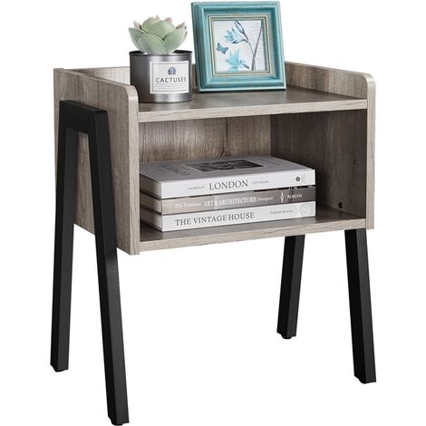 main image of "Bedside Table Industrial Nightstand Stackable End Table with Open Front Storage Compartment Retro Rustic Chic Wood Look Accent Furniture with Metal Legs"