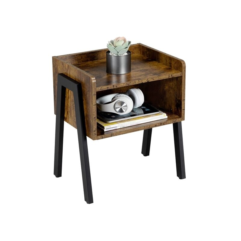 Bedside Table Industrial Nightstand Stackable End Table With Open Front Storage Compartment Retro Rustic Chic Wood Look Accent Furniture With Metal Legs Rustic Brown 591654 Rustic Brown