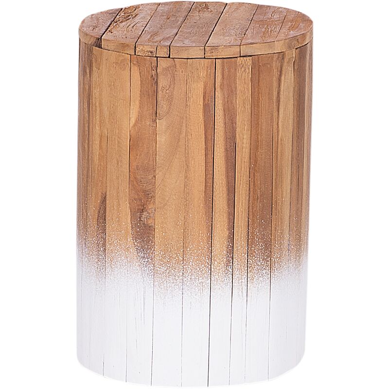 Rustic Bedside Table Light Wood Footstool Raw Teak Light Wood with White Movas - Light Wood