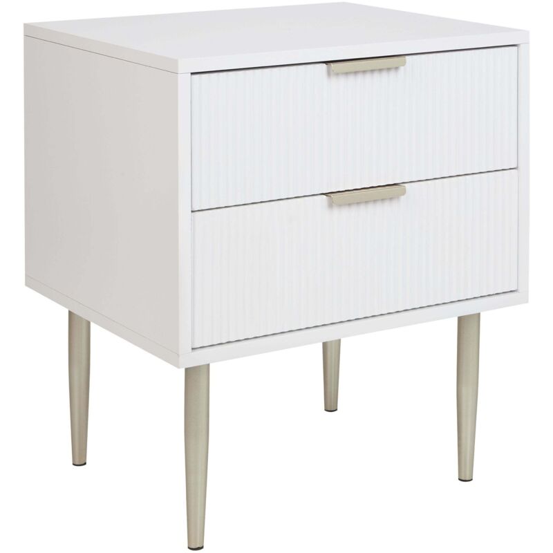 Beliani - Bedside Table Mdf 2 Storage Drawers Metal Legs Handles White Soho