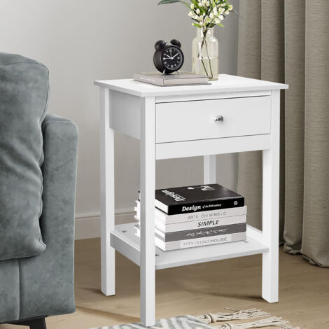 Bedside Table White Drawer Cabinet Small Side End Table Nightstand Storage Shelf