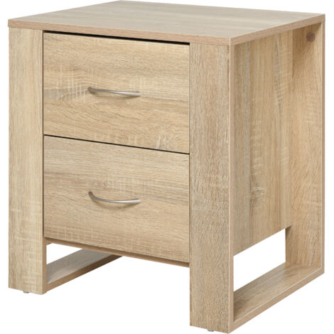 Bedside Table with 2 Drawers, Nightstand with Handles and Elevated Base, Side Table for Bedroom, Living Room, Brown