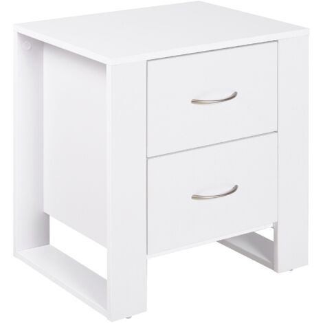 Bedside Table with 2 Drawers, Nightstand with Handles and Elevated Base, Side Table for Bedroom, Living Room, White