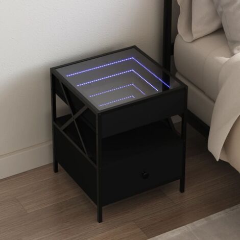 Bedside Table with Infinity LED Black 40x40x51 cm vidaXL