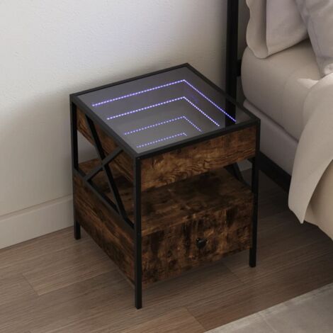 Bedside Table with Infinity LED Smoked Oak 40x40x51 cm vidaXL