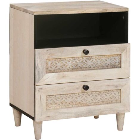 Bedside Table with Shelf Beige 50 x 33 x 60 cm Solid mango wood vidaXL
