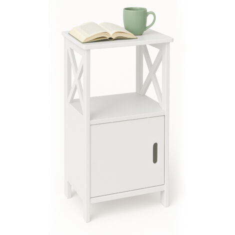 Bedside Table, Wooden Side Table with Drawer and Open Storage Shelf, Bedside Cabinet White Coffee Bedside Table for Bedroom Living Room Small Space, 60×30×30cm (2)