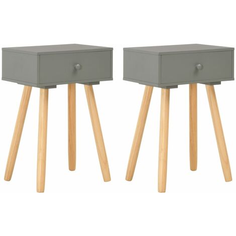 main image of "Bedside Tables 2 pcs Grey Solid Pinewood - Grey"