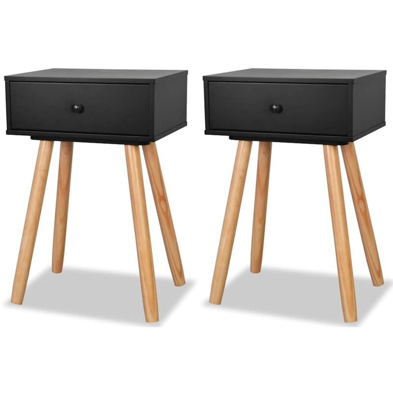 Bedside Tables 2 pcs Solid Pinewood 40x30x61 cm Black - VIDAXL
