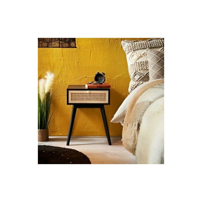 Bedside Tables With 1 Drawer Black Legs Side Table Bedroom Furniture Cane Detail