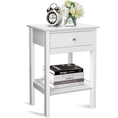 Bedside Tables with Drawer & Shelf, Nightstands for Living Room/Bedroom, Small Side Table