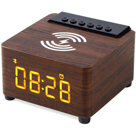Bedside Wooden FM Radio Alarm Clock,5W Super Fast Wireless Charger Station for Iphone/Samsung Galaxy,USB Charging Port a