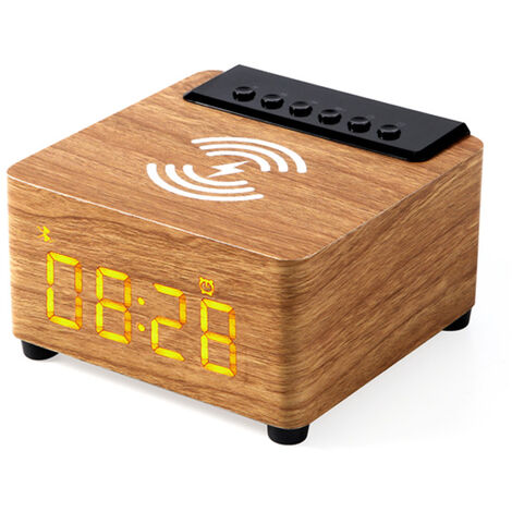 main image of "Bedside Wooden FM Radio Alarm Clock,5W Super Fast Wireless Charger Station for Iphone/Samsung Galaxy,USB Charging Port b"